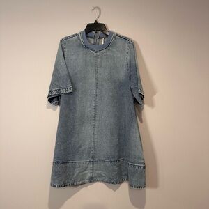 Free People Light Blue Denim Shift Dress with Back Zip